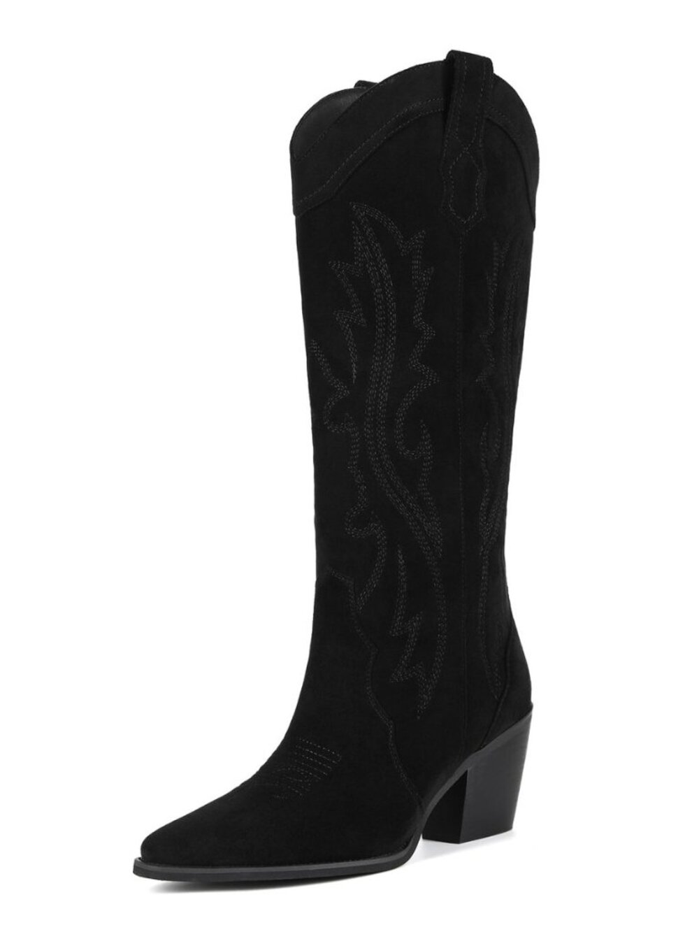 Cowgirl Boots for Women, Embroidered Pointed Toe Knee High Wide Calf Boots